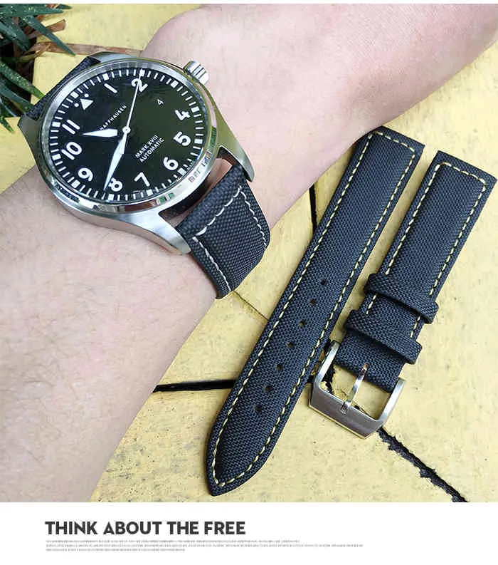 Correa de reloj de pulsera de tela de cuero y nailon negro, 20mm, 21mm, 22mm, accesorios para reloj IWC Mark LE PETIT PRINCE PILOT Spitfire