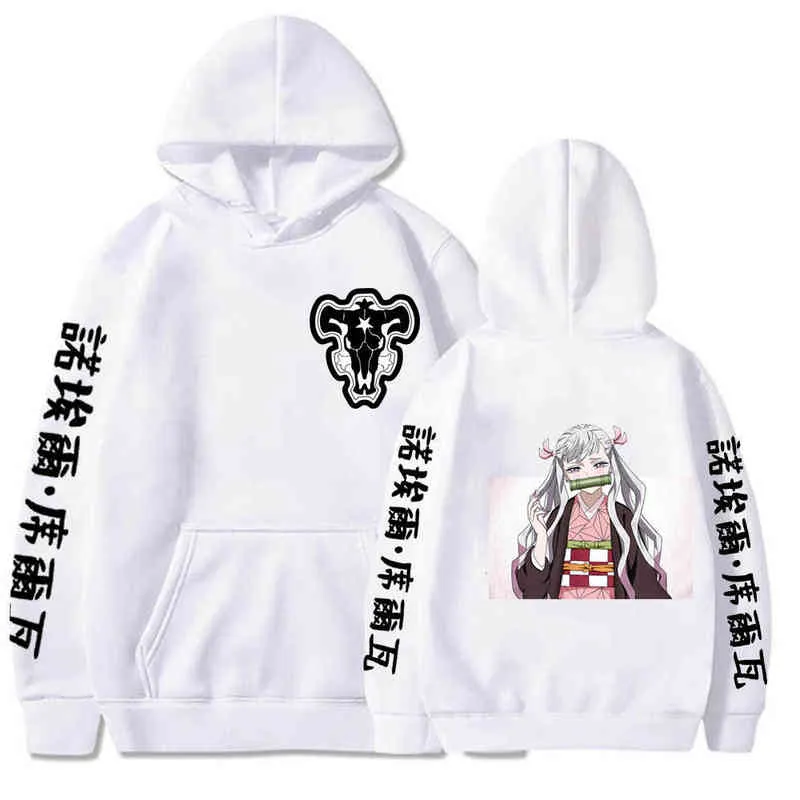 Japansk anime rolig noelle silva hoodies 2021 vinter japan stil svart klöver sweatshirts streetwear hip hop för kvinnor / män h1227