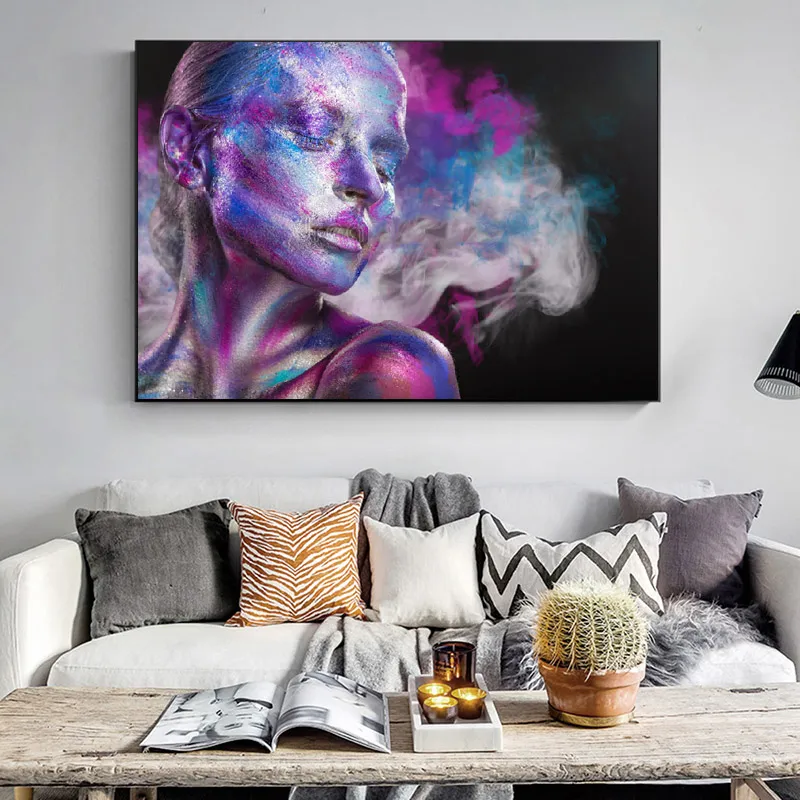 Abstrakt bild väggkonst kanfas målning akvarell kvinna affisch porträtt HD tryck för vardagsrum dekoration