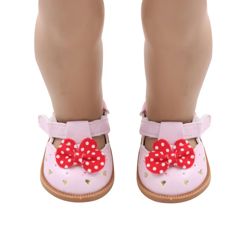 7cm högkvalitativ båge tecknadskalle mönster mini skor för 18 tums amerikanska och baby nya bron dockor leksak