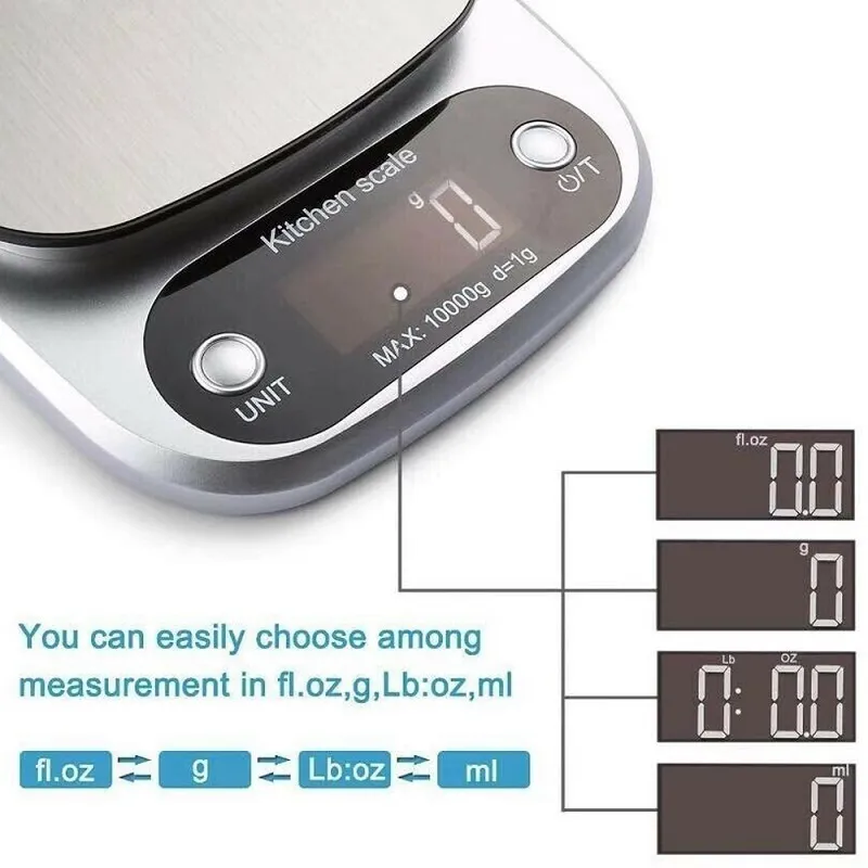 Báscula de cocina de 10/5/3Kg, báscula de acero inoxidable, herramienta de medición de equilibrio de dieta de alimentos, básculas digitales electrónicas LCD portátiles 210401