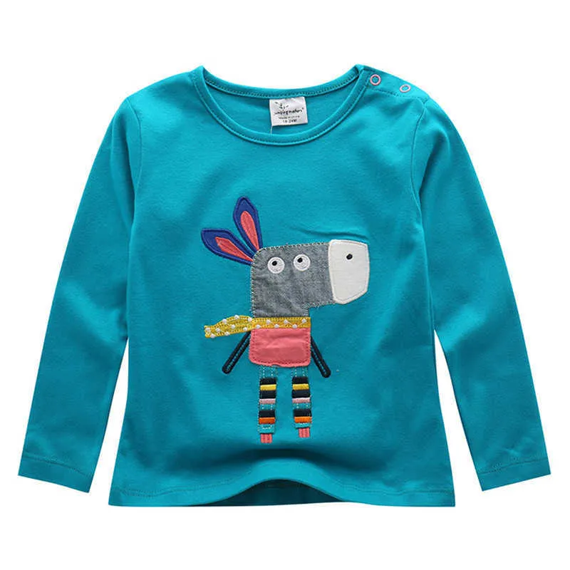 jumping meters Long sleeve Girls T shirts for Autumn Spring Baby Clothes Embroidery oddler ops Cute Animals Kids 210529