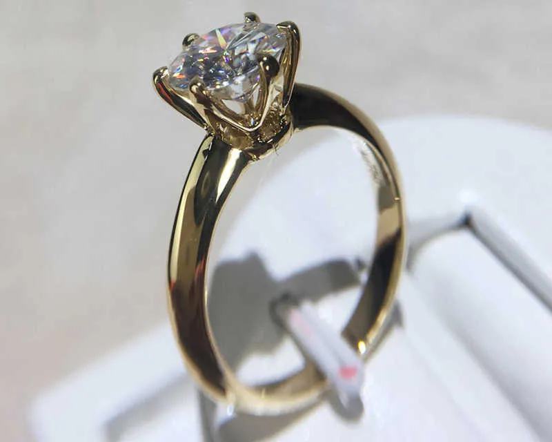 Yanhui لديها 18K RGP نقي الصلبة الصلبة الخاتم الذهب الفاخرة جولة Solitaire 8mm 20ct معمل خواتم الزفاف الماس للنساء ZSR169 X07155013187