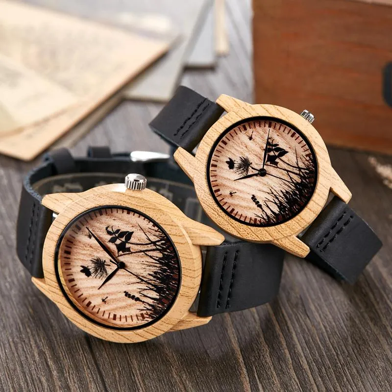 Наручные часы, 1 пара, деревянные часы, мужские наручные часы со страусиным оленем, имитация деревянного корпуса, кварцевый мягкий кожаный ремешок, женский любовник Wri236H