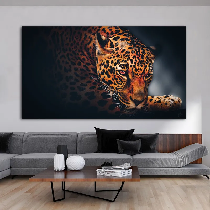 Pintura de leopardo deitado, impressão em tela de animal, imagens de arte de parede para sala de estar, decoração de casa, posteres decorativos modernos, sem moldura