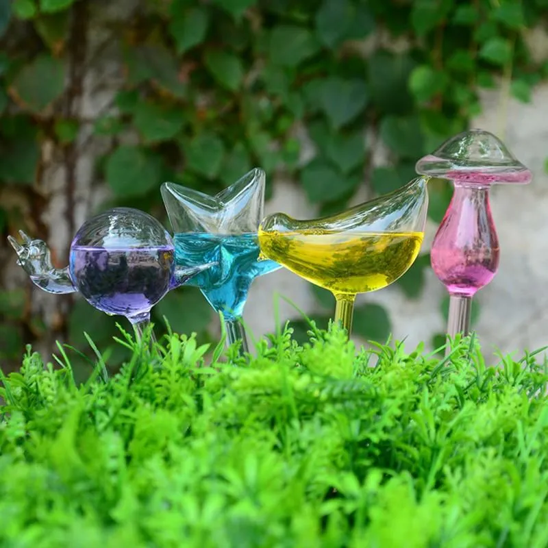 Vases Lovely Glass Waterer Self Watering Globes Bird Shape Hand Blown Clear Aqua Bulbs Plant Mushroom Design341a