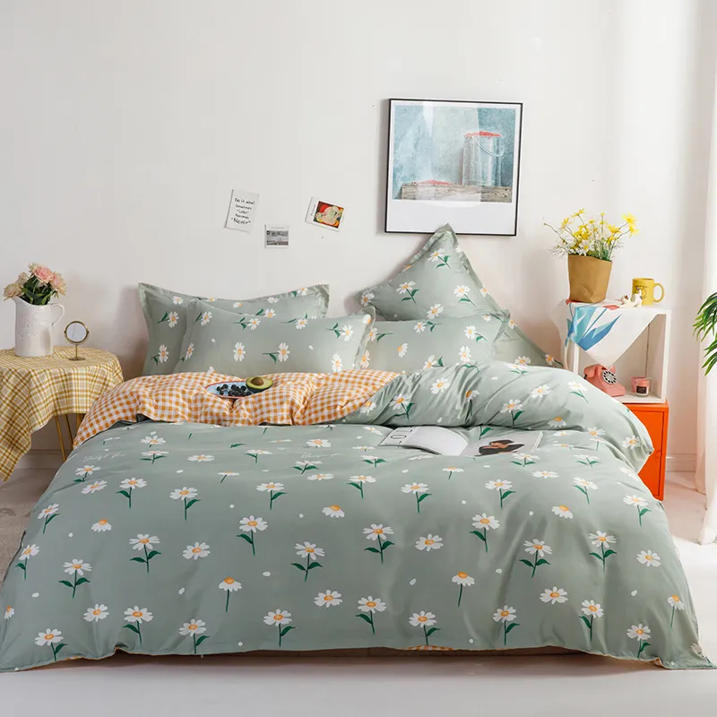 Pastoral Floral Prin Duvet Cover Queen Plaid Nordic Bedding Sets Quilt Cover Set Single Double King Bed Linens Sheet Bedclothes