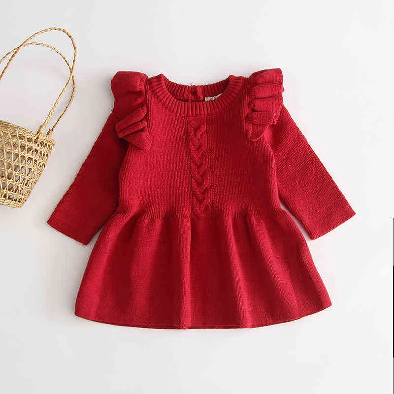 Sonbahar Kış Çocuklar Sıcak Elbiseler Bebek Kız Örme Kazak Elbise Prenses Zarif Yürüyor Bebek Çocuk Noel Giysileri 211104