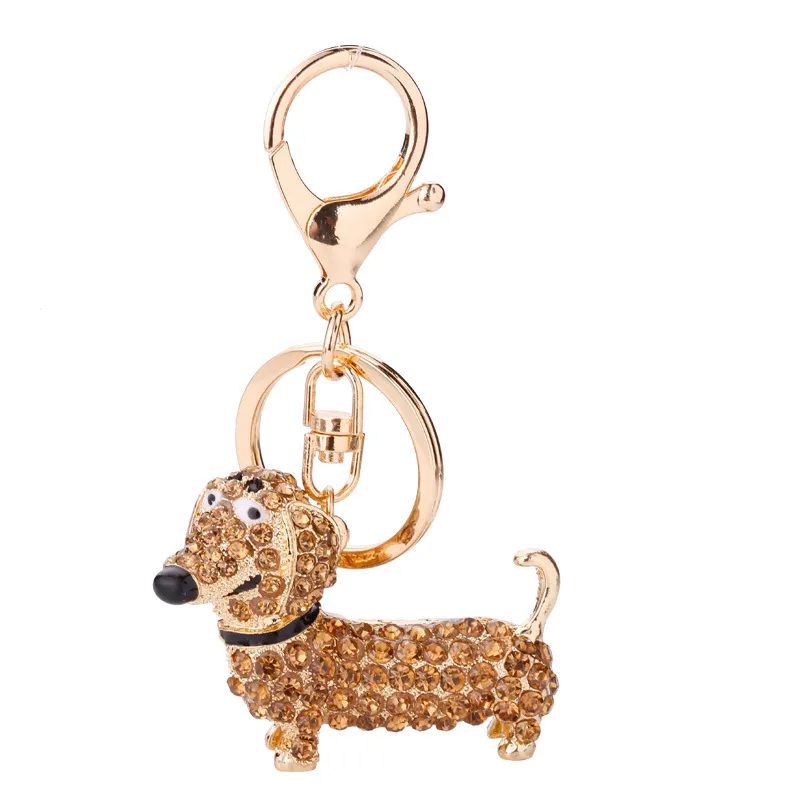 Crystal Rhinestone Dachshund Nyckelringar Fashion Dog Pendant Bag Charm Bilnycklar Hållare Nyckelring Smycken för Kvinnor Tjej Presentkort