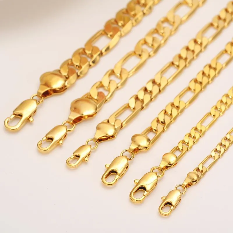 Gold Filled Solid Necklace Curb Figaro Chains Bracelet Link Men Choker Male Female Accessories Fashion Party Gifts Chokers161Y