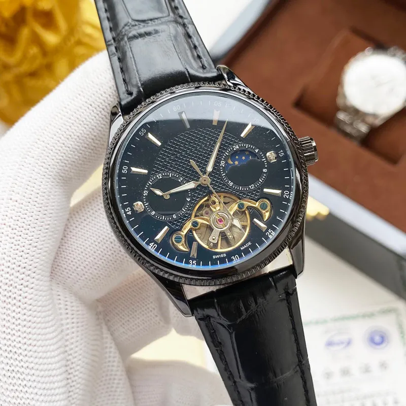 Роскошные мужские мужские часы Top Brand Mechanical Automatic Moding Men Designer Moon Phase Watch Daydate Кожаный водонепроницаемый мужчина wristwatc304o