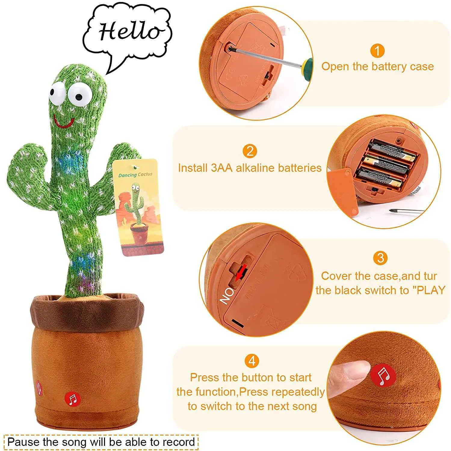 Adorabile cactus danzante che parla canta registrazione audio ripeti cactus cactus giocattoli bambini regali di natale decorazione ufficio a casa 21109273957