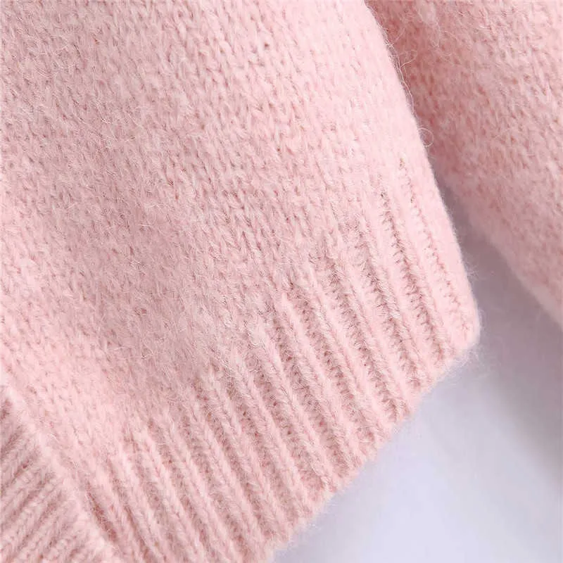 Za драгоценностей jewing buttern cardigan женщин с длинным рукавом вязаный свитер пальто женский сладкий осень зима розовые свитеры топ 210602