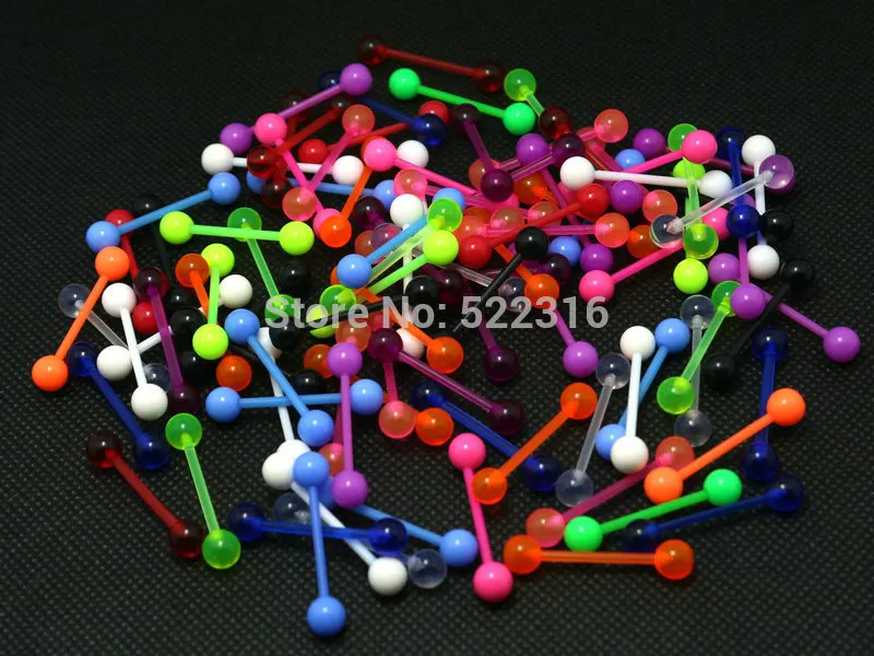 Anneaux de langue mélanger les couleurs 100 pièces piercing bijoux en acier inoxydable haltère acrylique 5mm boule boucle d'oreille