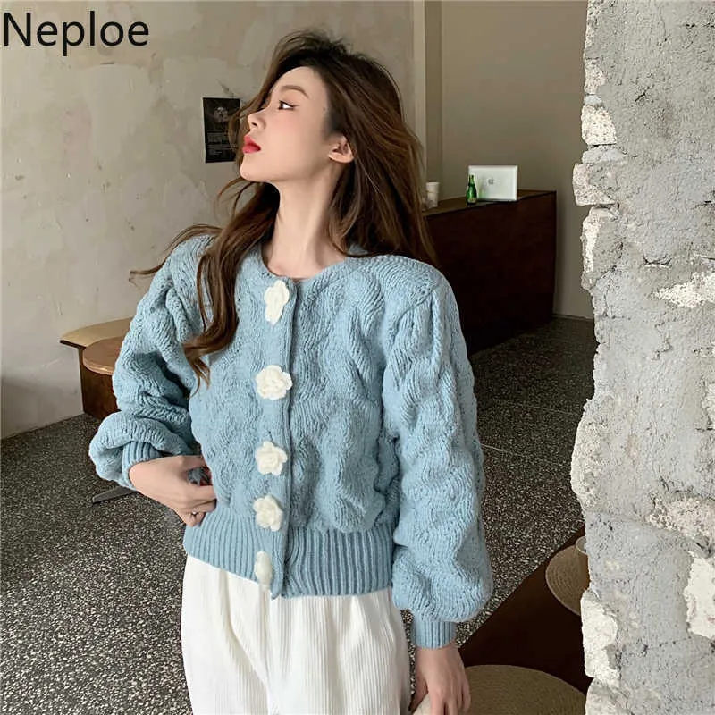 Neploe Cropped Knitwear Cardigan Fashion Pull All-match Sweet Sueter Coat Chic Single-breasted Knitted Pull Femme 4G879 210806