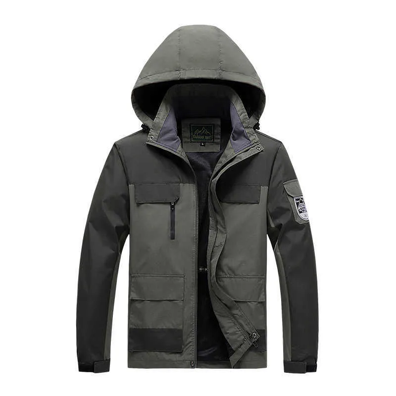 Плюс размер 7xL 8XL летняя куртка мужчины с капюшоном тонкие верхние одежды Multi Pockets дышащие горы восхождение ветровке 210811