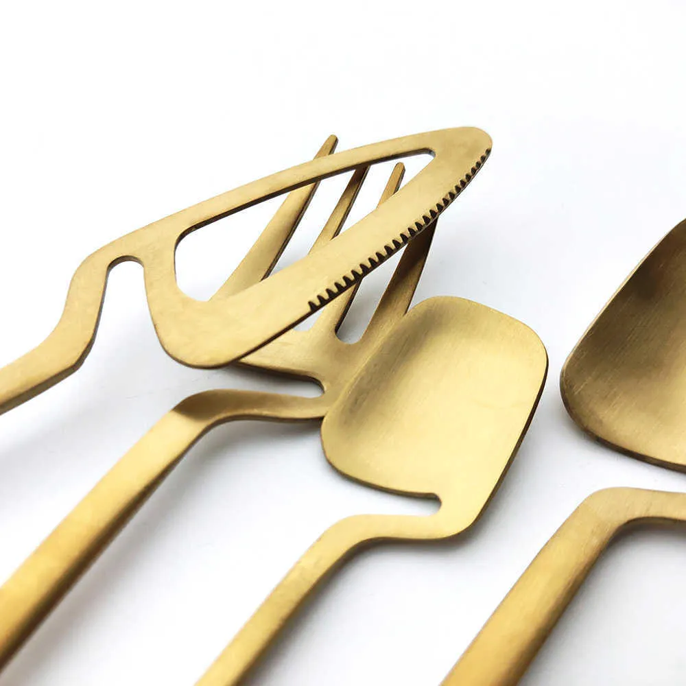 Rainbow Dinnerware Set Spoon Fork Knife Table Decor Cutlery Sets Kitchen Matte Gold tableware Set Desserts Soup Coffee Use 211012