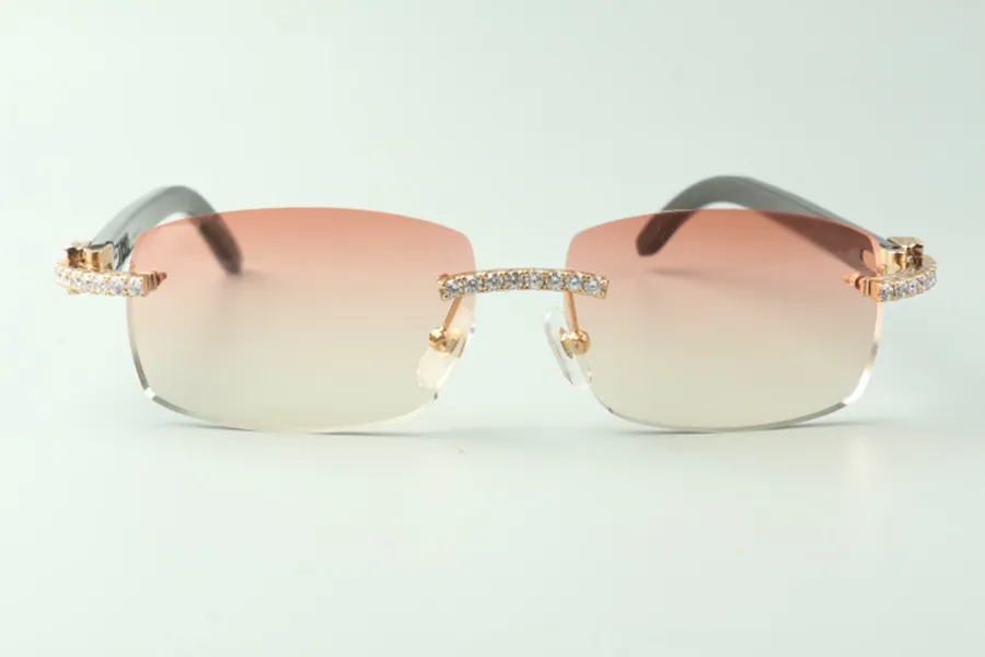 Gafas de sol de diamantes sin fin de diseñador 3524026 con patas de cuerno de búfalo negro, gafas Direct S tamaño 18-140 mm226a