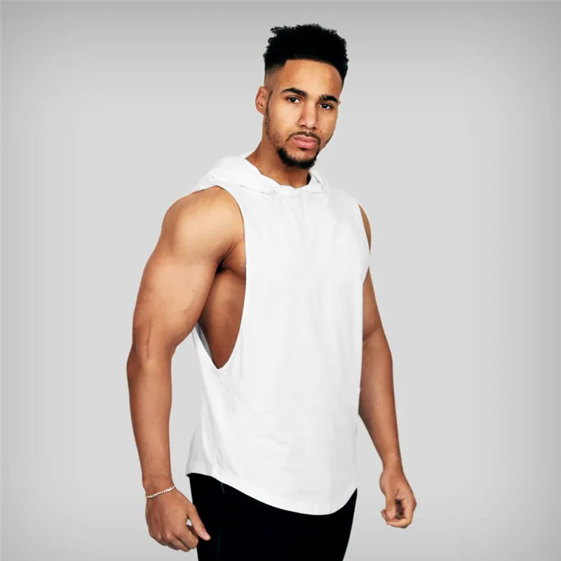 New Men Bodybuilding Tank Tops Gyms Fitness Workout Sleeveless Hoodies Man Casual Solid Hooded Vest Male Muscle Guys Clothing 210421