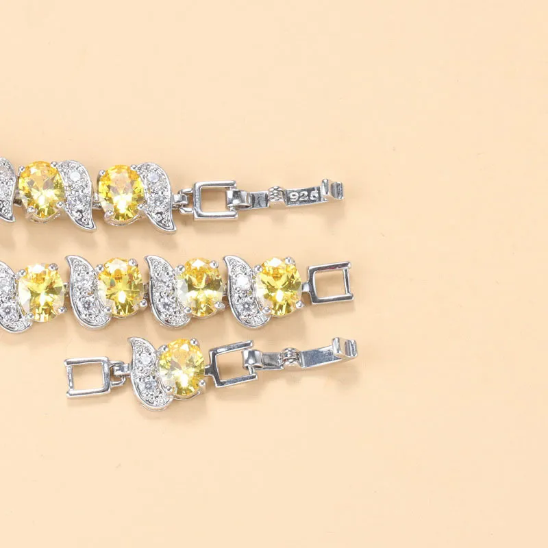 2021 Vintage Tillbehör 925 Sterling Silver Fine Yellow Gemstone Charm Armband och Bangles för Kvinnor Smycken Making