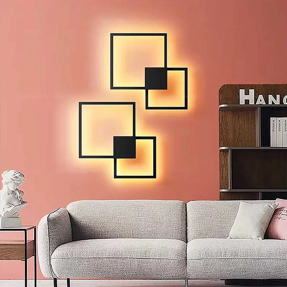 Hartisan LEDウォールランプ用寝室の正方形のランプのホームデコレーションライト創造的なDIYパターンの壁の燭台の据え付けランプ210724