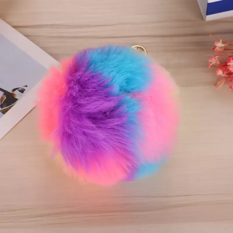 Colorful Tie-dye Plush Pompom Keychain Cute Artificial Rabbit Hair Ball Key Chain Women Bag Hanging Pendant Keyring Accessories