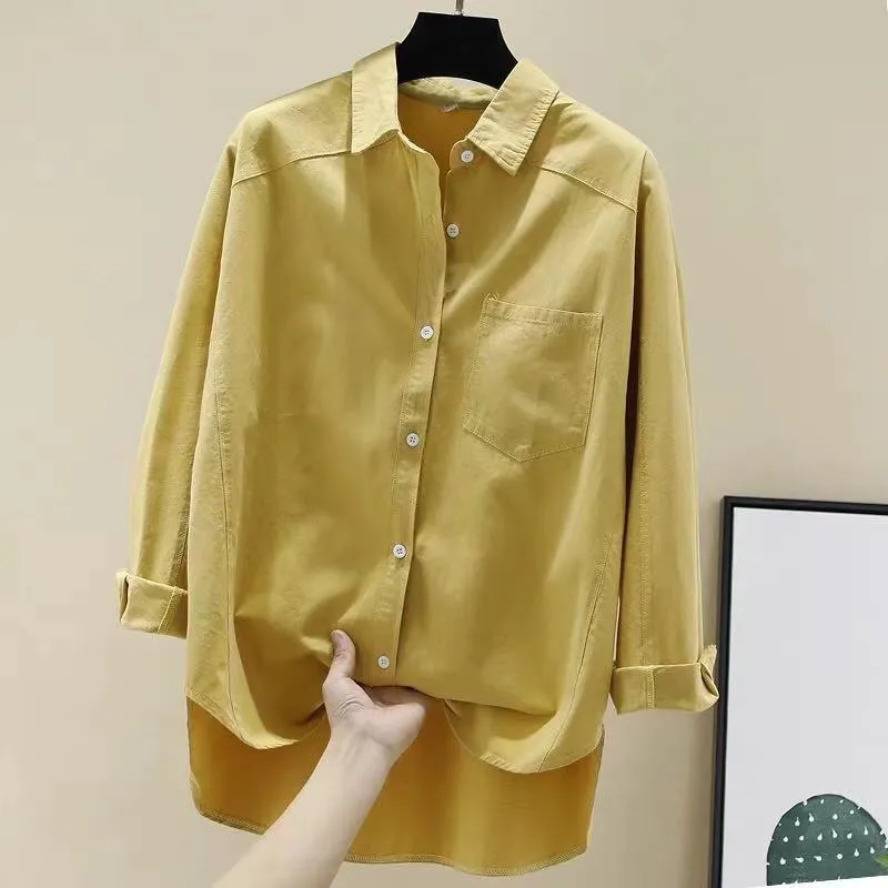 Koreański styl jesień bluzka dla kobiet z długim rękawem vintage solidne koszule plus rozmiar Cardigan damskie topy ubrania 8894 50 210508