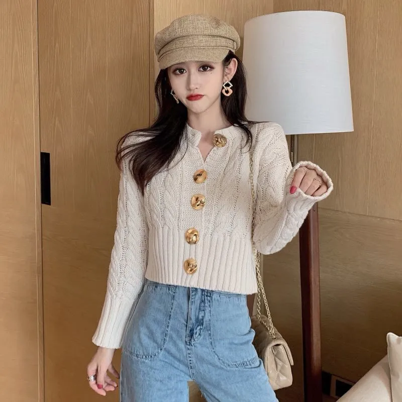 H.SA Sueter Mujer Women Short cropped Sweater anc Cardigans Solid Color Button Up Autumn Knitting Cardigan Loose Poncho 210417