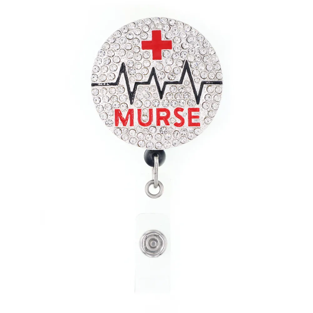Porte-clés personnalisé Murse strass porte-carte d'identité rétractable pour homme infirmière nom accessoires Badge bobine avec pince crocodile 313m
