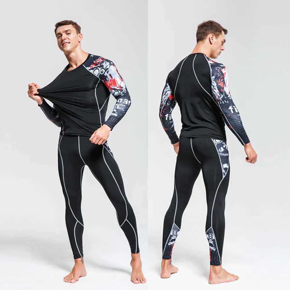 Men's Sports Suit MMA rashgard male Quick drying Sportswear Compression Clothing Fitness Training kit Thermal Underwear leggings 210714