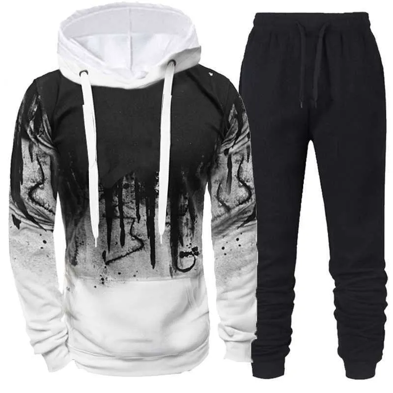 Män mode hoodies passar fleece två stycken toppar och byxor casual hooded pullover sport kläder stor storlek 4xl y0831