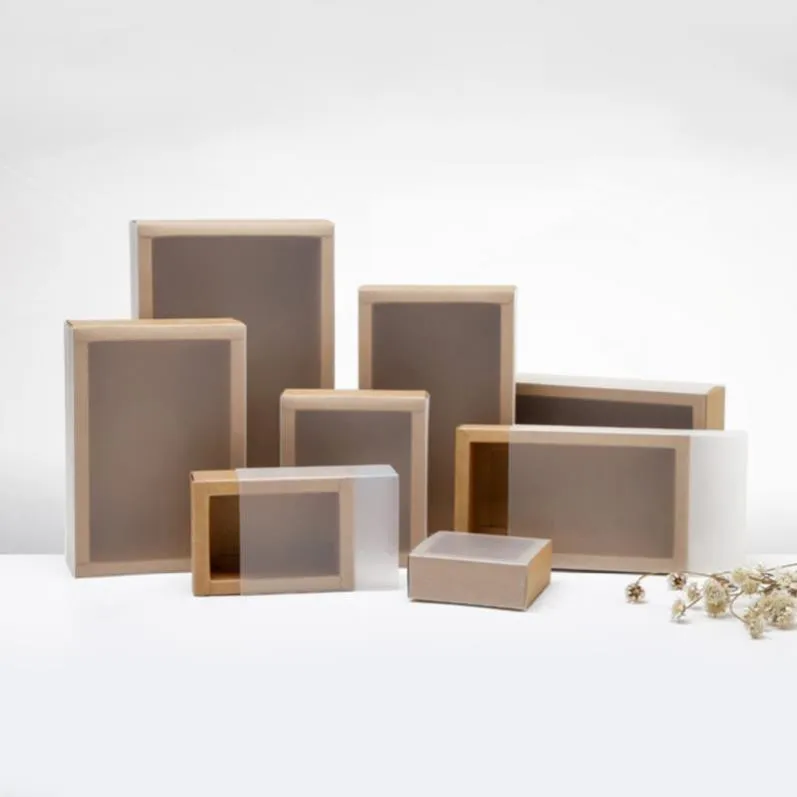 Gift Wrap Whole Frosted PVC Cover Kraft Paper Drawer Boxes DIY Box For Wedding Party Packaging280t