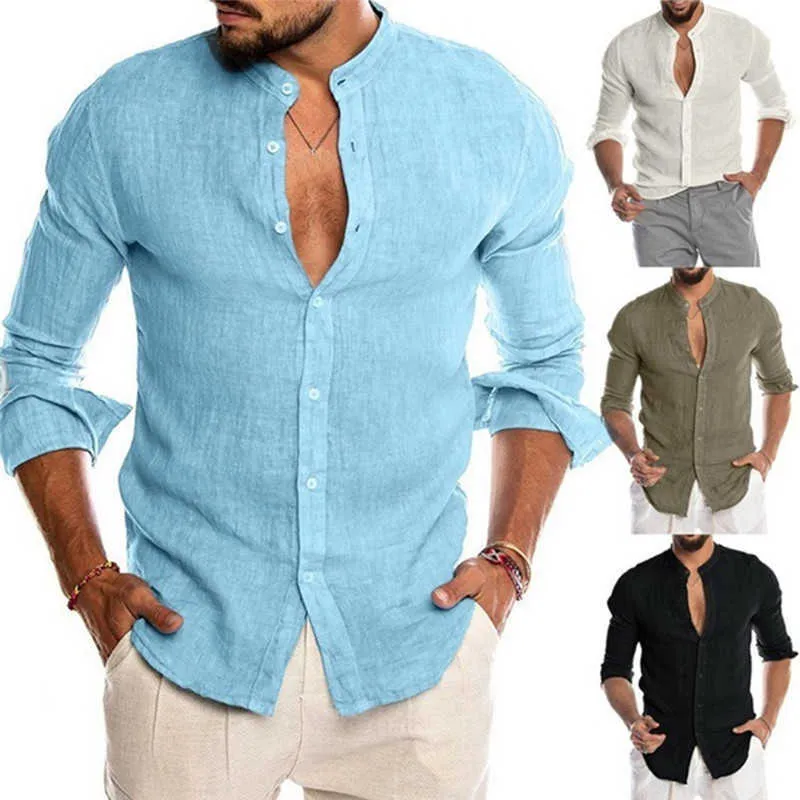Camisas Masculinas Blusa Manga Curta Masculina Casuais Slim Fit Gola Mandarim Camisas de Praia de Verão de Alta Qualidade 210701