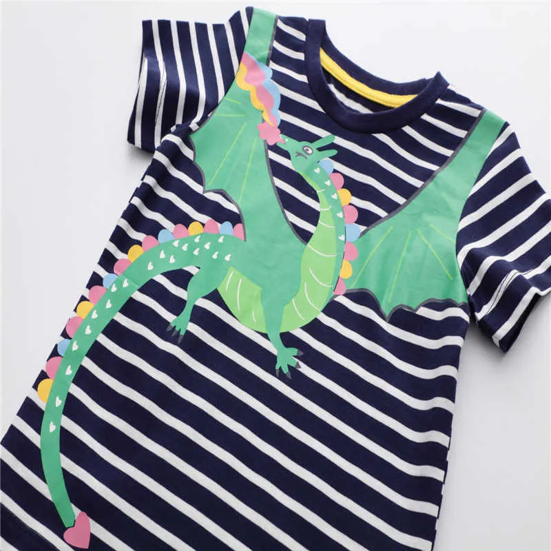 Hoppmätare Flickor Sommar T-shirts med djur Skriv ut Baby Bomull Fågelkläder Söt toddler Kortärmad Barnkläder 210529