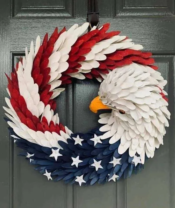 2021 New American Eagle Kranz Glory Patriotic Rot Weiß Blau Eagle Kranz Haustür Home Fenster Wanddekoration Y0816