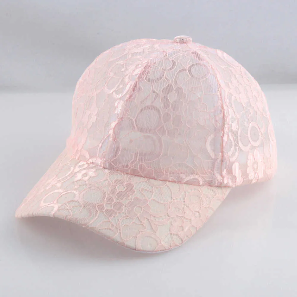 Letnia kwiatowa koronkowa czapka baseballowa słodka czapka o pełnej siatce oddychalność LT Peach Pink Blue Black 58 do 60 cm Regulowany Snapback Q07344G