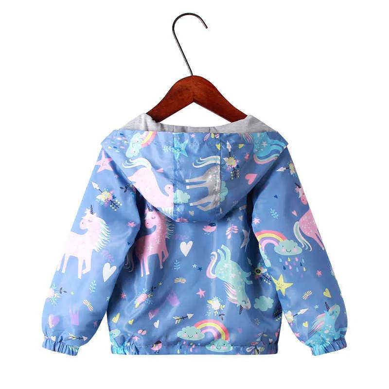 Frühlingsjacke für Mädchen Mäntel mit Kapuze Einhorn Regenbogen Muster Baby Kleidung Oberbekleidung Kinder Windjacke Herbstjacken 211204