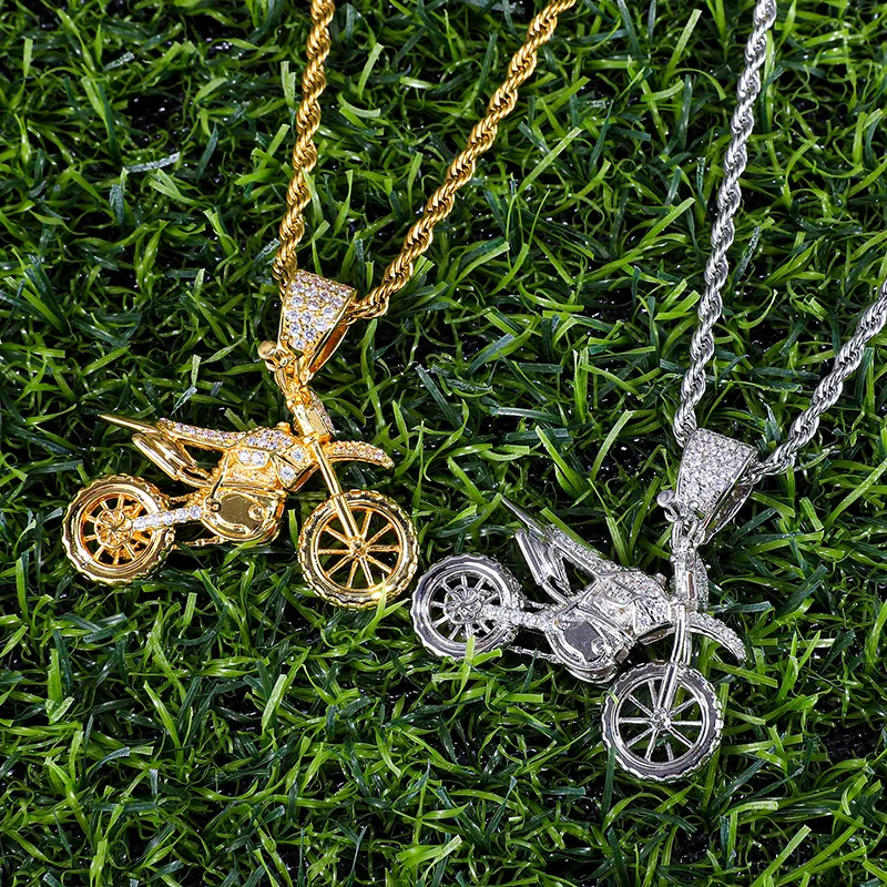 Colliers de Moto pour hommes, chaîne de collier de Moto en cuivre et Zircon cubique glacé, bijoux à breloques Hip Hop Rock