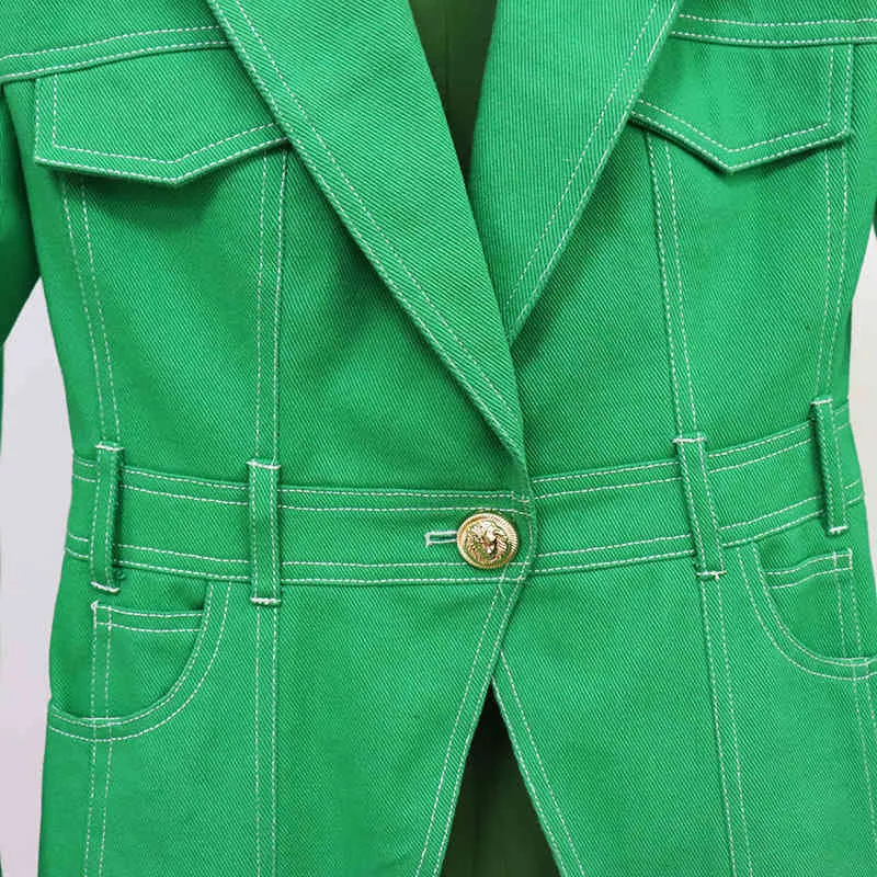 Loose Fit verde tamaño grande solo botón chaqueta solapa manga larga mujer abrigo moda marea primavera otoño WN459 210421
