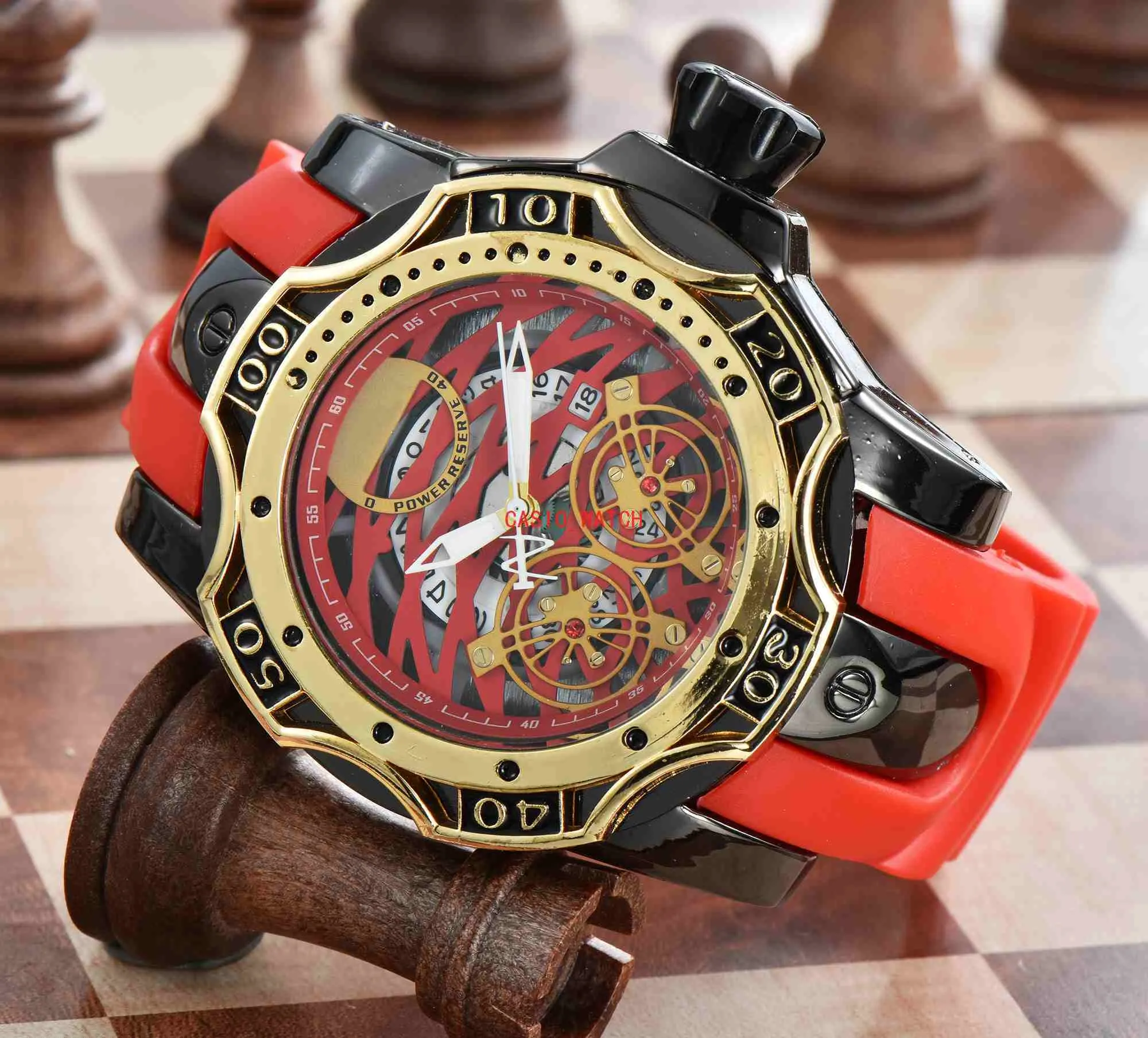 新しい INA 高級メンズミリタリースポーツ腕時計大型ダイヤルゴールデンクォーツメンズ腕時計カレンダーシリコーンストラップ腕時計 Montre De Luxe