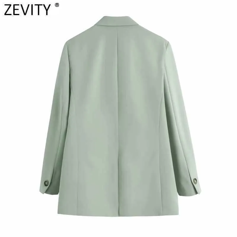 Zevity Women Fashion Notched Collar Zielony Dopasowanie Blazer Płaszcz Panie Biurowe Długie Rękaw Kieszenie Kobiet Odzież Odzieży Weszłowe Topy CT680 210603