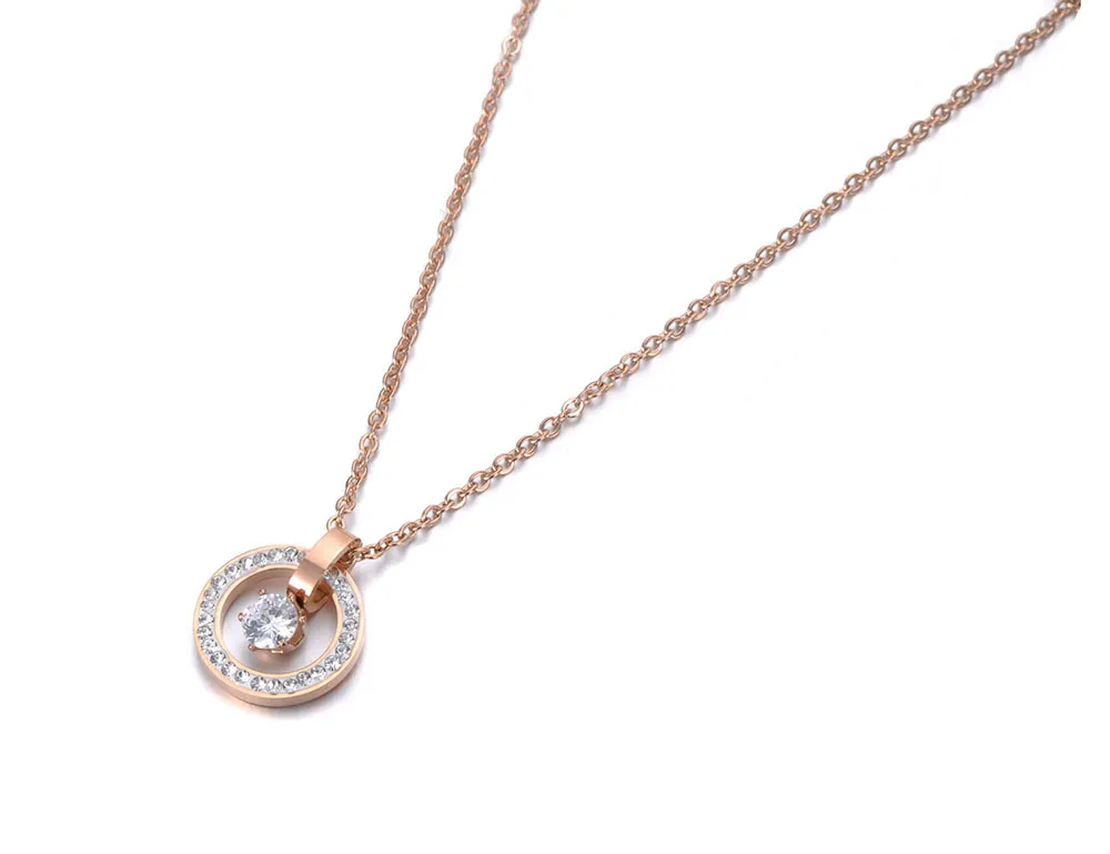 JeeMango Bohême CZ Cristal Pendentif Collier Or Rose En Acier Inoxydable Strass Argile Collier Bijoux Pour Femmes Cadeaux JN19032