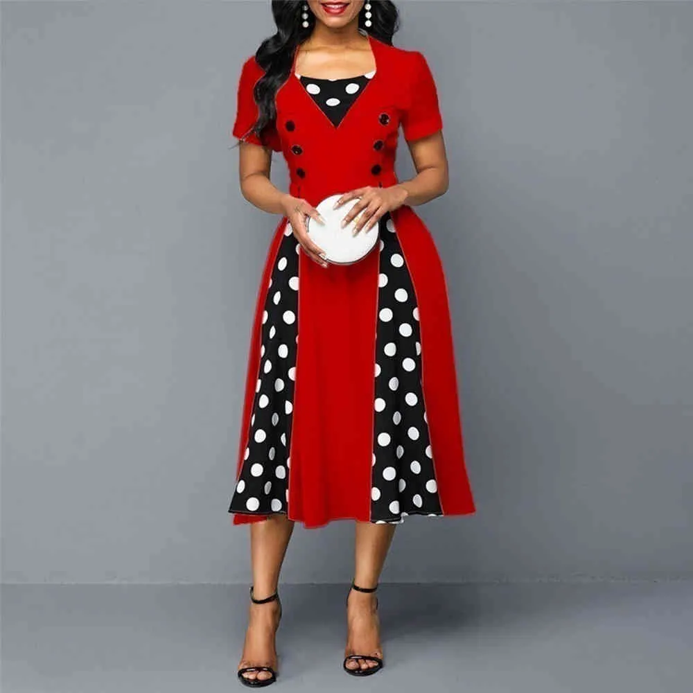 Woman Dress 2021 Summer Casual Plus Size Slim Patchwork Dot Print Ball Gown Dresses Women Sexy Vintage Office Long Party Dress X0521