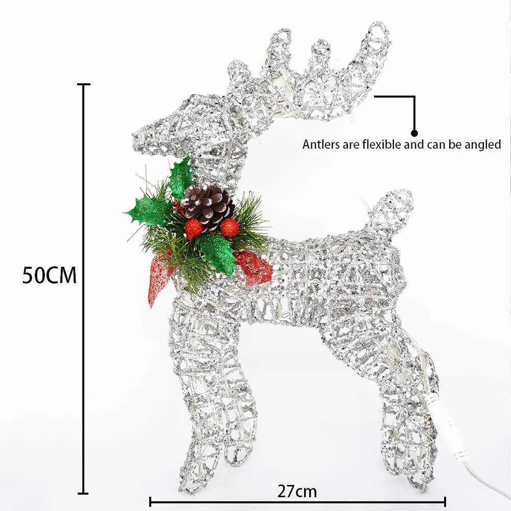 Christmas Iron Reindeer Elk LED Light with Pine Cones Decoration Golden Silver Deer Lamp Shopping Mall Ornaments Home Decor 211015