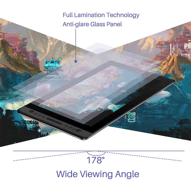 Huion Kamvas Pro 16 Рисунок 15,6-дюймовый 120% sRGB цифровой графический планшетный монитор с перьевым дисплеем и функцией наклона