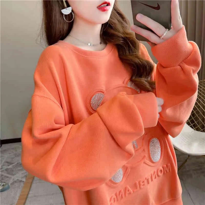 Oversized Sweatshirts Women's Loose O-Neck Hoodies Harajuku Flickor Söt björn Ladies Orange Beige Långärmad Pullovers