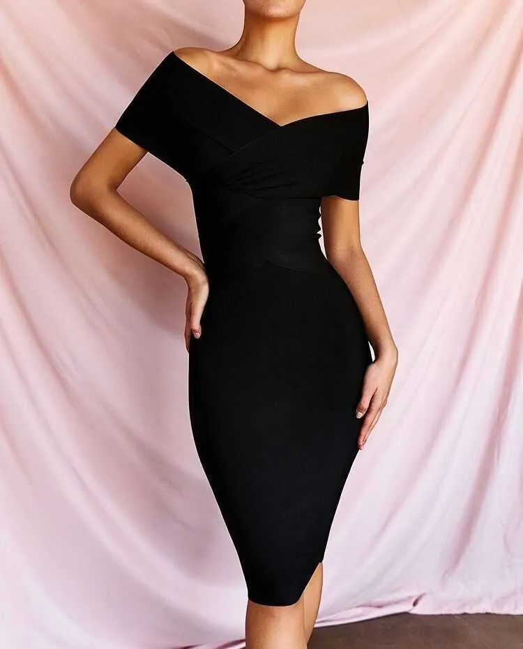 الصيف النساء bodycon ضمادة اللباس مثير قبالة نادي الكتف اللباس ميدي المشاهير حزب اللباس 210719