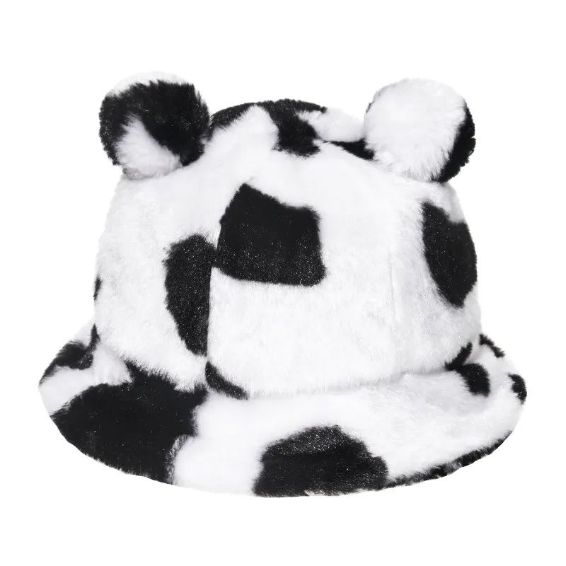 Nuevo falso pelaje de invierno Panama Bear Ear al aire libre Bucket Bucket sombrero versátil de leopardo con conejo cabello de felpa Cap9hpj8840746