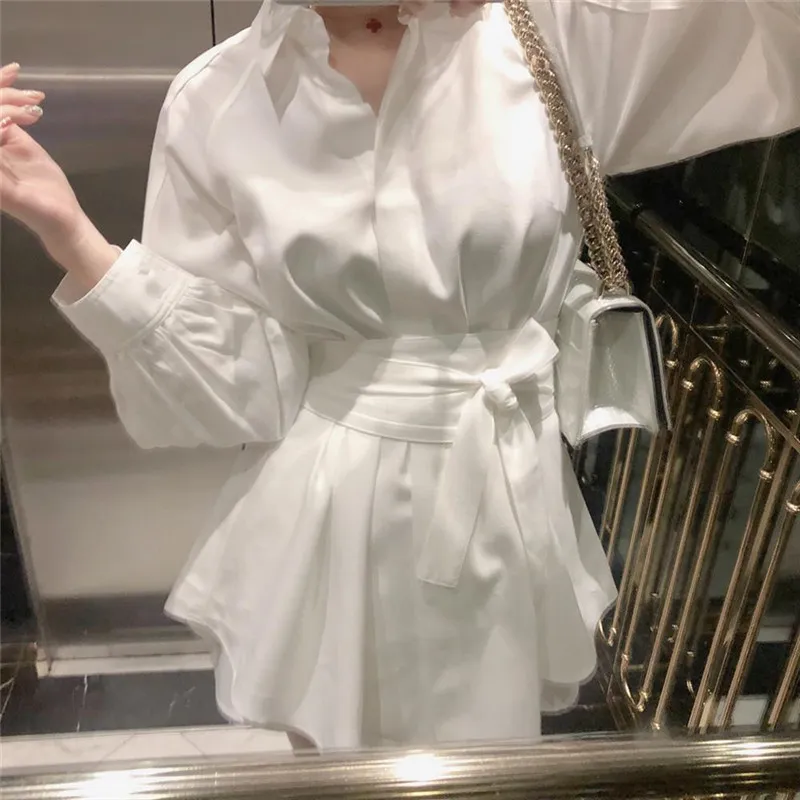 Two Solid White Sexy Elegant OL Fashion Set da 2 pezzi Donna Primavera Estate Conjunto Feminino 15856 210415