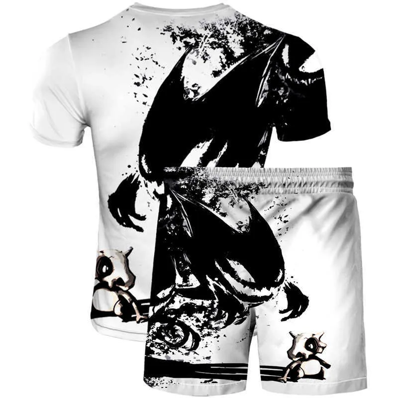 2021 Lato Mężczyźni i Kobiety 3D Drukowane Beachwear Moda Boutique Koszulka z krótkim rękawem Elementy Gotyckie Drukowane Bermuda Szorty X0610